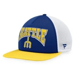 Men's Seattle Mariners Fanatics Branded Royal/Gold Heritage Foam Front Trucker Snapback Hat