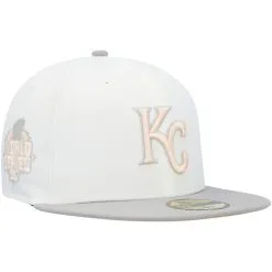 Men's Kansas City Royals New Era White/Gray 2015 World Series Side Patch Peach Undervisor 59FIFTY Fitted Hat