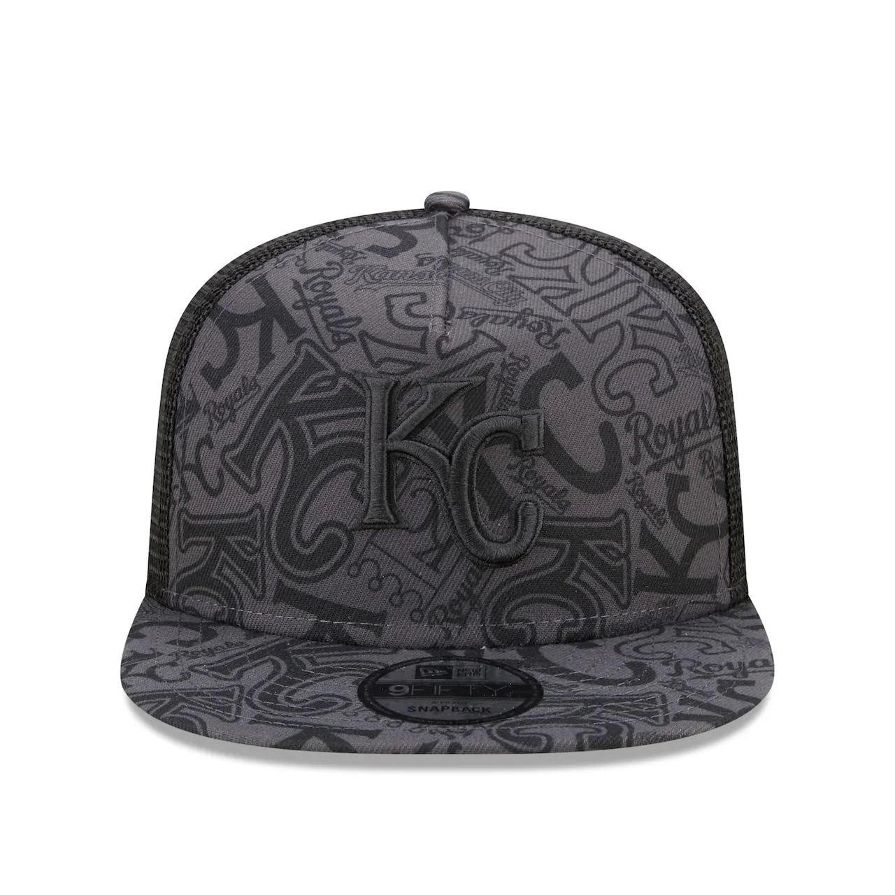 Men's Kansas City Royals New Era Black Repeat A-Frame 9FIFTY Trucker Snapback Hat 4 Men's Kansas City Royals New Era Black Repeat A-Frame 9FIFTY Trucker Snapback Hat - Image 2