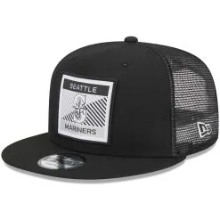 Men's Seattle Mariners New Era Black Scratch Squared Trucker 9FIFTY Snapback Hat