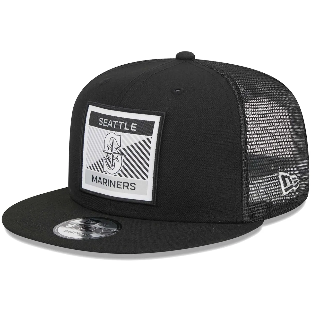Men's Seattle Mariners New Era Black Scratch Squared Trucker 9FIFTY Snapback Hat 3 Men's Seattle Mariners New Era Black Scratch Squared Trucker 9FIFTY Snapback Hat