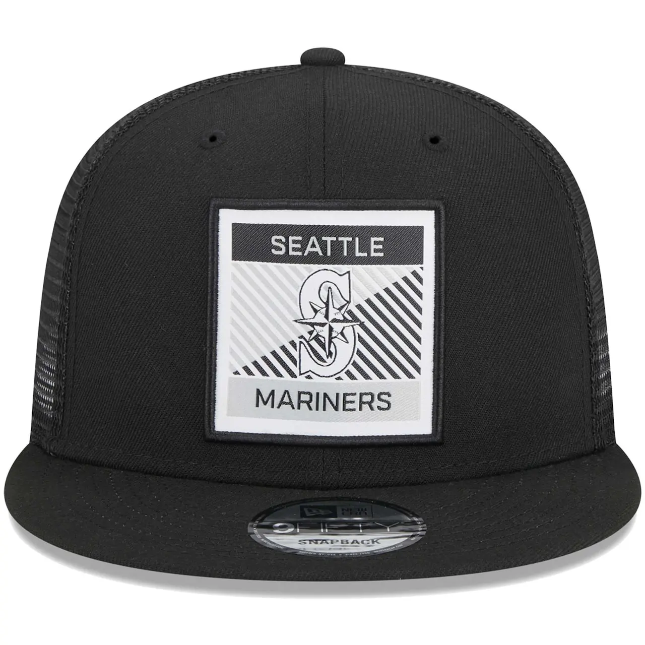 Men's Seattle Mariners New Era Black Scratch Squared Trucker 9FIFTY Snapback Hat 4 Men's Seattle Mariners New Era Black Scratch Squared Trucker 9FIFTY Snapback Hat - Image 2