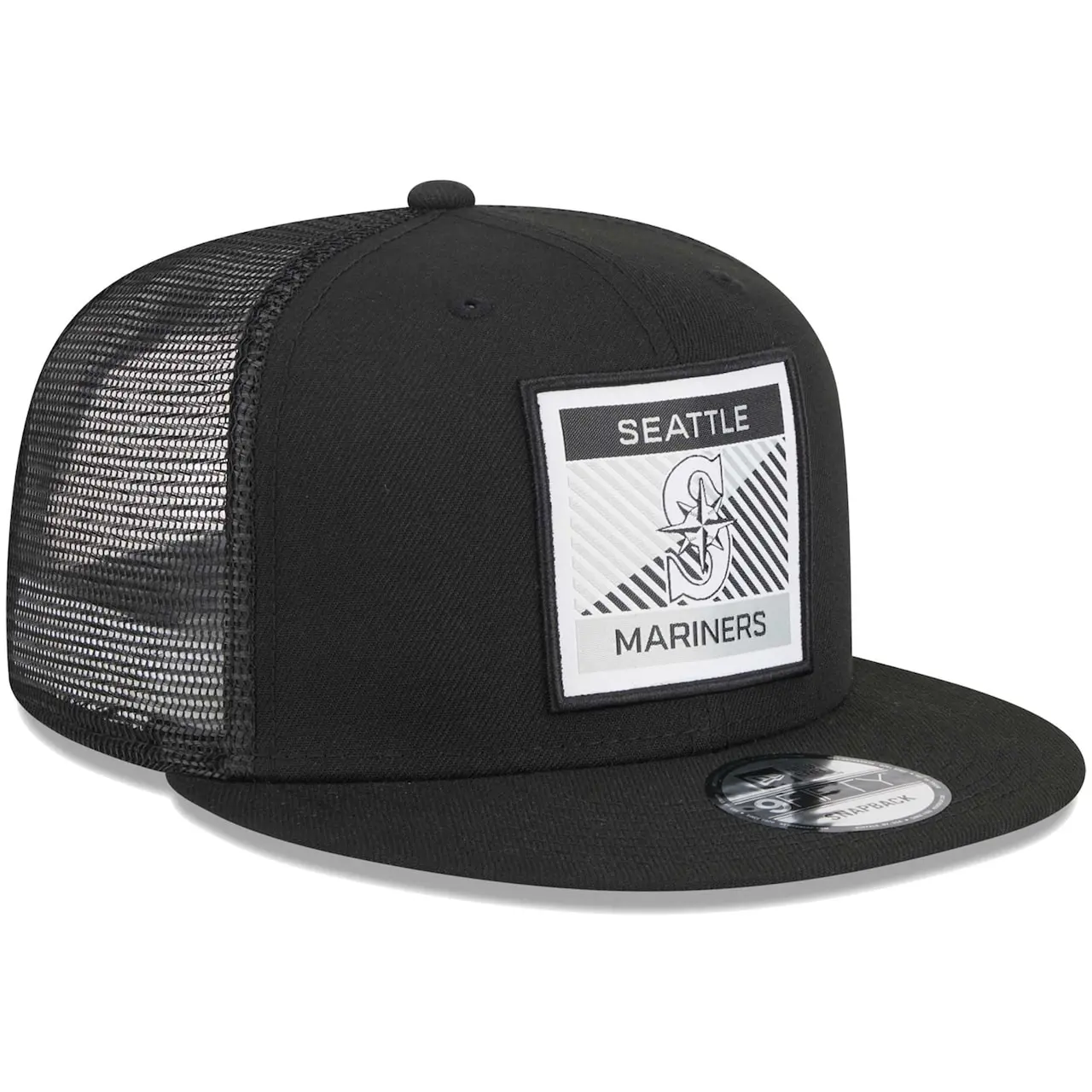 Men's Seattle Mariners New Era Black Scratch Squared Trucker 9FIFTY Snapback Hat 5 Men's Seattle Mariners New Era Black Scratch Squared Trucker 9FIFTY Snapback Hat - Image 3