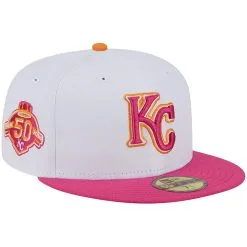 Men's Kansas City Royals New Era White/Pink 50th Team Anniversary 59FIFTY Fitted Hat