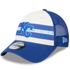Men's Kansas City Royals New Era White/Royal Team Stripe Trucker 9FORTY Snapback Hat